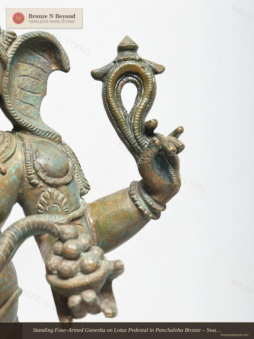 Standing Four-Armed Ganesha on Lotus Pedestal in Panchaloha Bronze – Swamimalai, Tamil Nadu