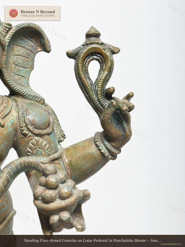 Standing Four-Armed Ganesha on Lotus Pedestal in Panchaloha Bronze – Swamimalai, Tamil Nadu