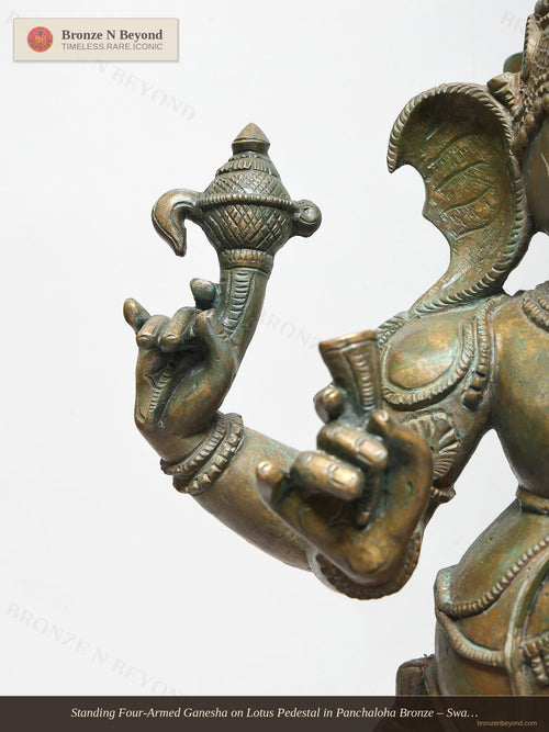 Standing Four-Armed Ganesha on Lotus Pedestal in Panchaloha Bronze – Swamimalai, Tamil Nadu