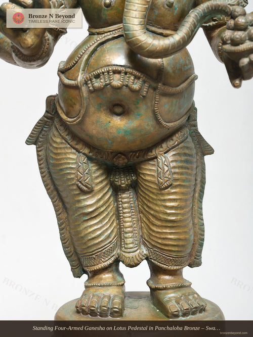 Standing Four-Armed Ganesha on Lotus Pedestal in Panchaloha Bronze – Swamimalai, Tamil Nadu