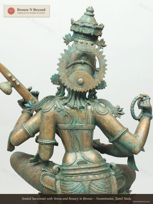 Seated Saraswati with Veena and Rosary in Bronze – Swamimalai, Tamil Nadu