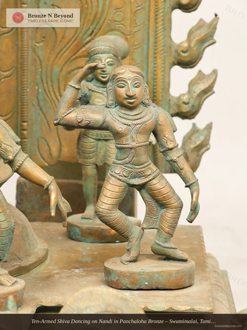 Ten-Armed Shiva Dancing on Nandi in Panchaloha Bronze – Swamimalai, Tamil Nadu