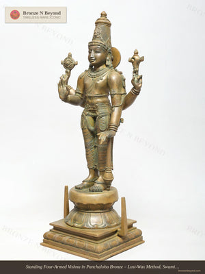 Standing Four-Armed Vishnu in Panchaloha Bronze – Lost-Wax Method, Swamimalai