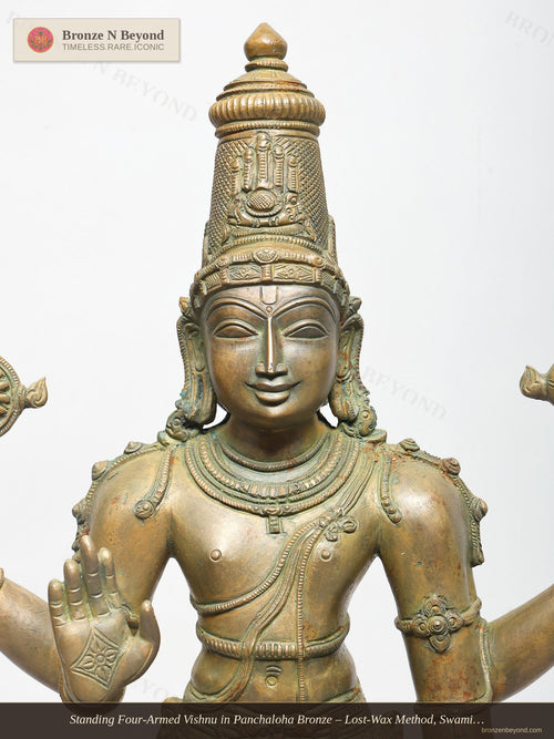 Standing Four-Armed Vishnu in Panchaloha Bronze – Lost-Wax Method, Swamimalai