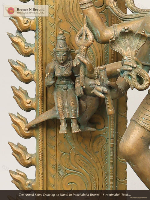 Ten-Armed Shiva Dancing on Nandi in Panchaloha Bronze – Swamimalai, Tamil Nadu