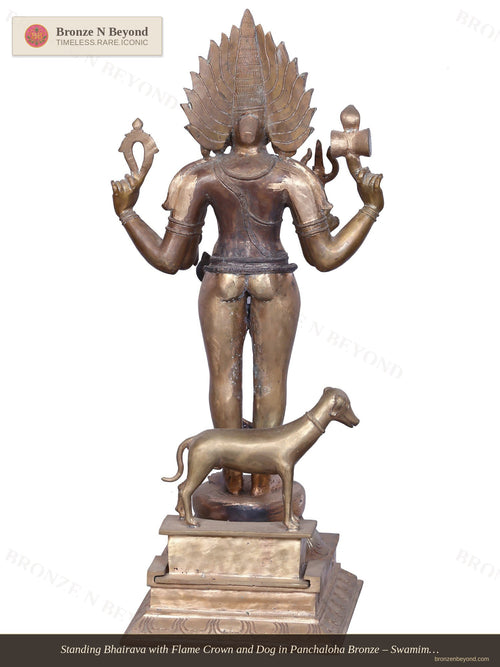 Standing Bhairava with Flame Crown and Dog in Panchaloha Bronze – Swamimalai, Tamil Nadu