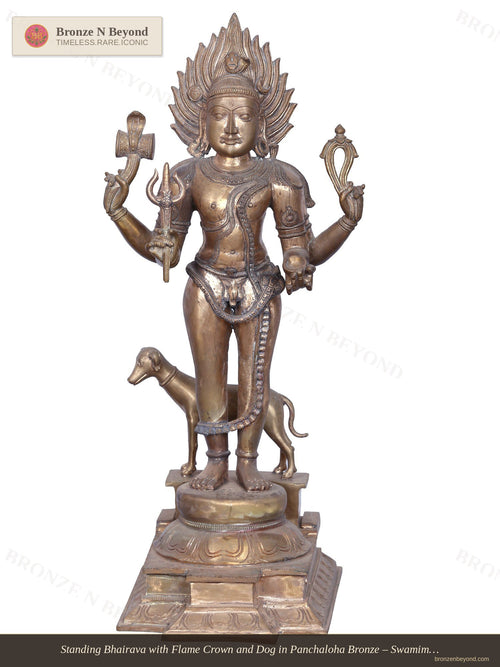 Standing Bhairava with Flame Crown and Dog in Panchaloha Bronze