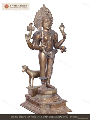 Standing Bhairava with Flame Crown and Dog in Panchaloha Bronze – Swamimalai, Tamil Nadu