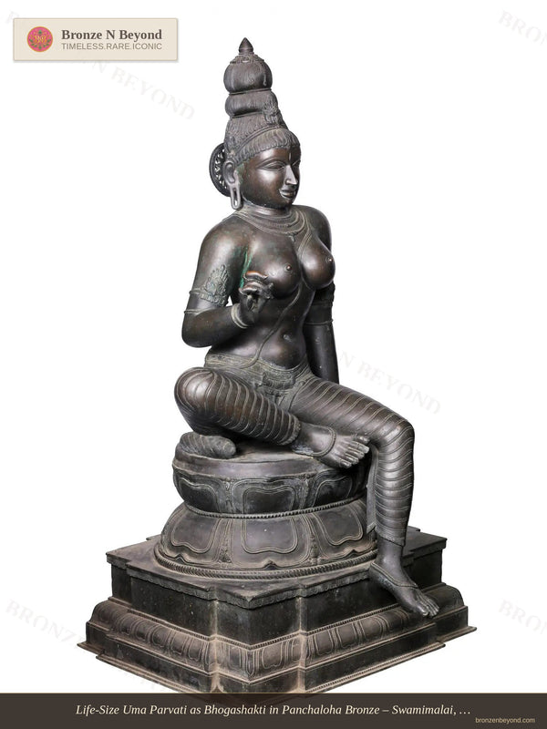 Life-Size Uma Parvati as Bhogashakti in Panchaloha Bronze – Swamimalai, Tamil Nadu