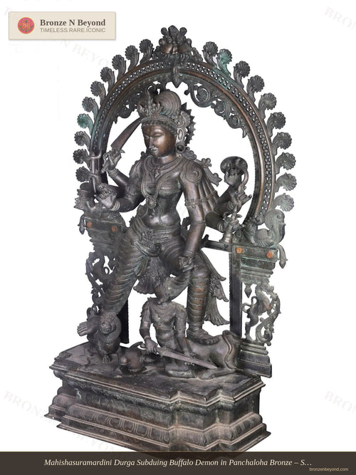 Mahishasuramardini Durga Subduing Buffalo Demon in Panchaloha Bronze – Swamimalai, Tamil Nadu
