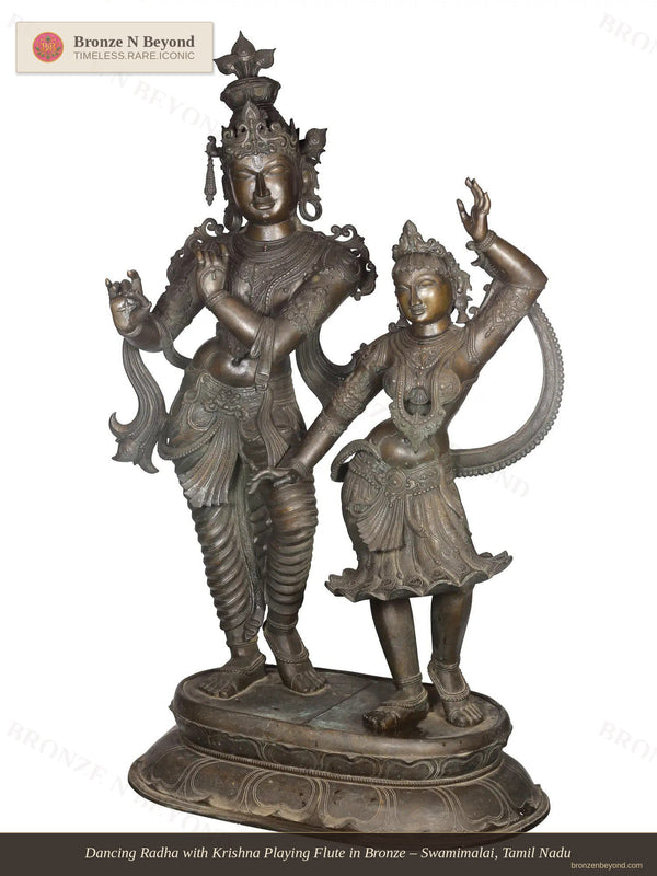 Dancing Radha with Krishna Playing Flute in Bronze – Swamimalai, Tamil Nadu