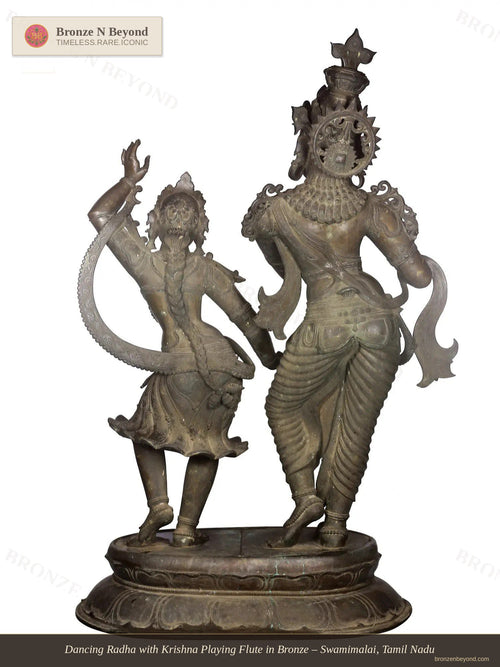 Dancing Radha with Krishna Playing Flute in Bronze – Swamimalai, Tamil Nadu