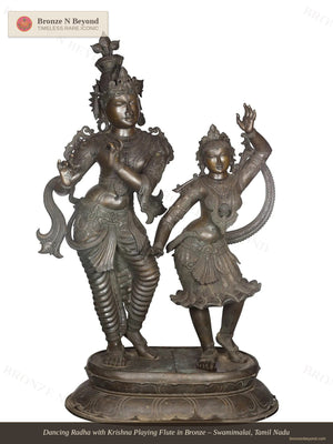Dancing Radha with Krishna Playing Flute in Bronze