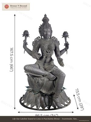 Life-Size Lakshmi Seated on Lotus in Panchaloha Bronze – Swamimalai, Tamil Nadu