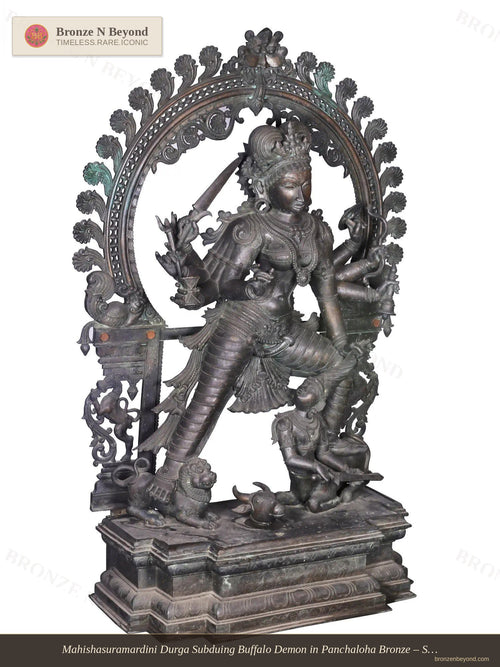 Mahishasuramardini Durga Subduing Buffalo Demon in Panchaloha Bronze – Swamimalai, Tamil Nadu