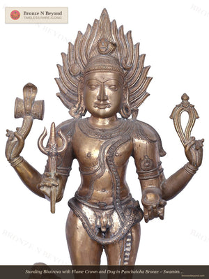 Standing Bhairava with Flame Crown and Dog in Panchaloha Bronze – Swamimalai, Tamil Nadu