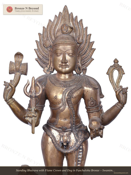 Standing Bhairava with Flame Crown and Dog in Panchaloha Bronze – Swamimalai, Tamil Nadu