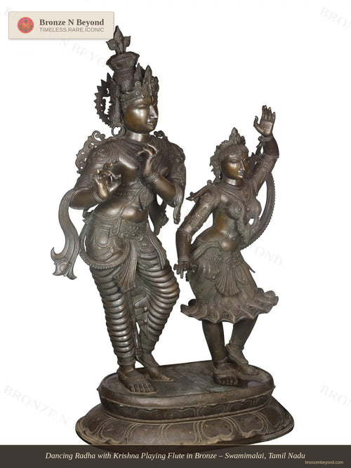 Dancing Radha with Krishna Playing Flute in Bronze – Swamimalai, Tamil Nadu