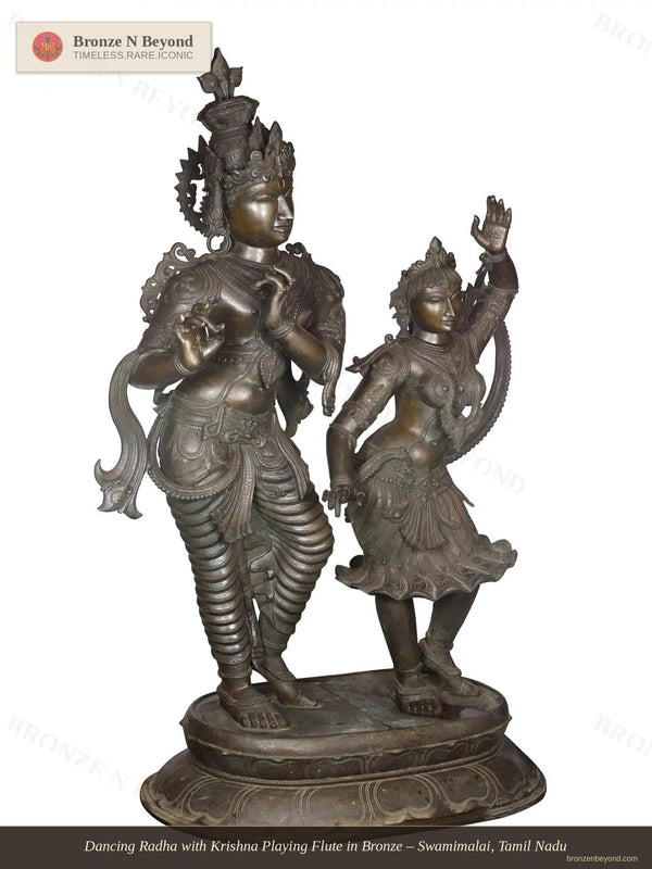 Dancing Radha with Krishna Playing Flute in Bronze – Swamimalai, Tamil Nadu