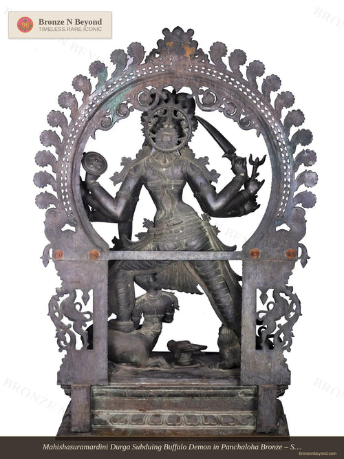 Mahishasuramardini Durga Subduing Buffalo Demon in Panchaloha Bronze – Swamimalai, Tamil Nadu