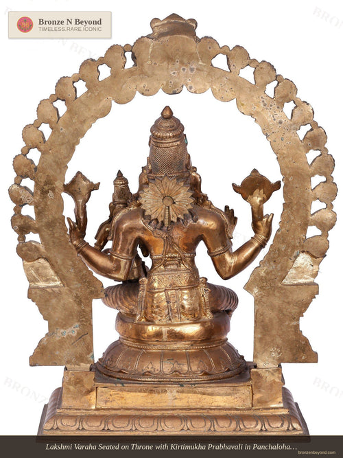 Lakshmi Varaha Seated on Throne with Kirtimukha Prabhavali in Panchaloha Bronze – Swamimalai, Tamil Nadu