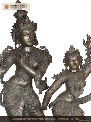 Dancing Radha with Krishna Playing Flute in Bronze – Swamimalai, Tamil Nadu
