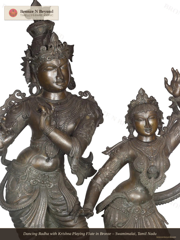 Dancing Radha with Krishna Playing Flute in Bronze – Swamimalai, Tamil Nadu