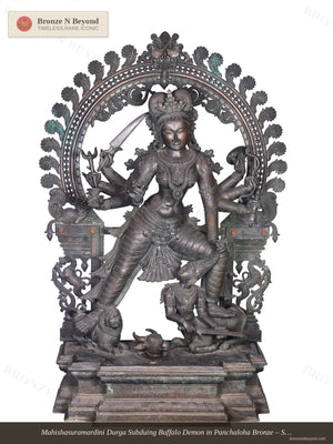 Mahishasuramardini Durga Subduing Buffalo Demon in Panchaloha Bronze