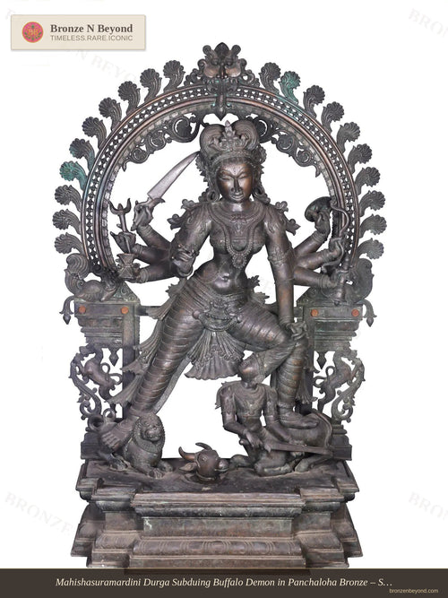Mahishasuramardini Durga Subduing Buffalo Demon in Panchaloha Bronze