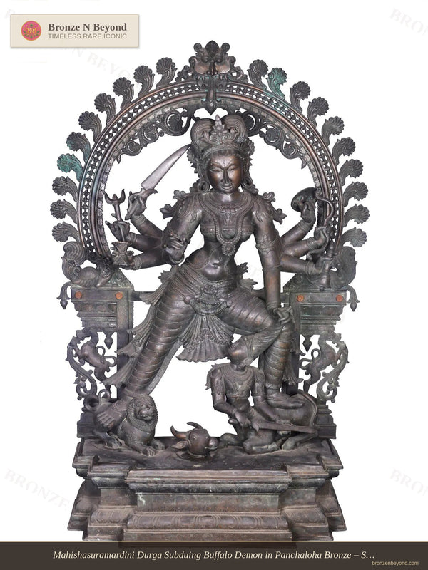 Mahishasuramardini Durga Subduing Buffalo Demon in Panchaloha Bronze
