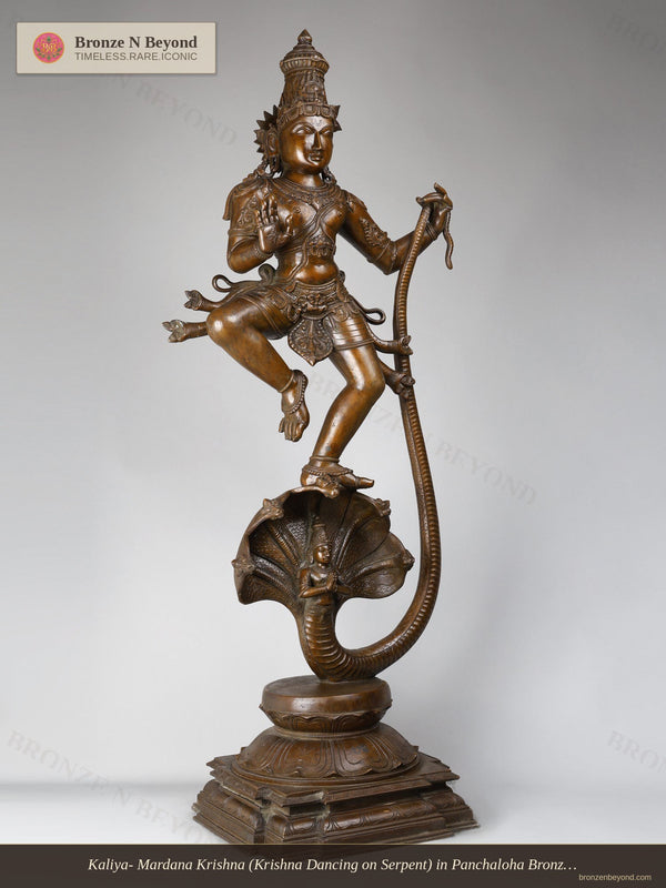 Kaliya- Mardana Krishna (Krishna Dancing on Serpent) in Panchaloha Bronze – Swamimalai, Tamil Nadu