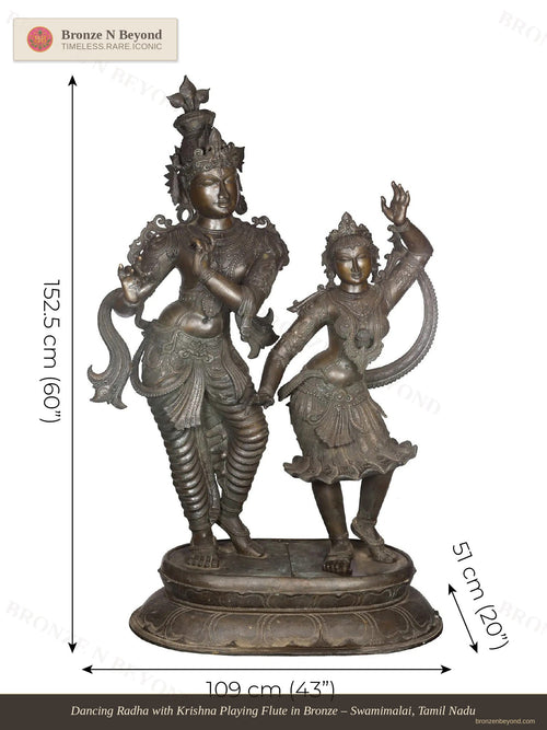Dancing Radha with Krishna Playing Flute in Bronze – Swamimalai, Tamil Nadu