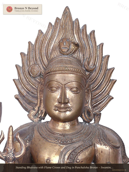 Standing Bhairava with Flame Crown and Dog in Panchaloha Bronze – Swamimalai, Tamil Nadu