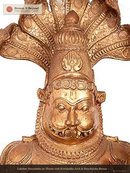 Lakshmi Narasimha on Throne with Kirtimukha Arch in Panchaloha Bronze – Swamimalai, Tamil Nadu