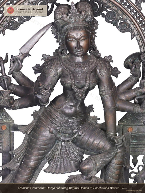 Mahishasuramardini Durga Subduing Buffalo Demon in Panchaloha Bronze – Swamimalai, Tamil Nadu