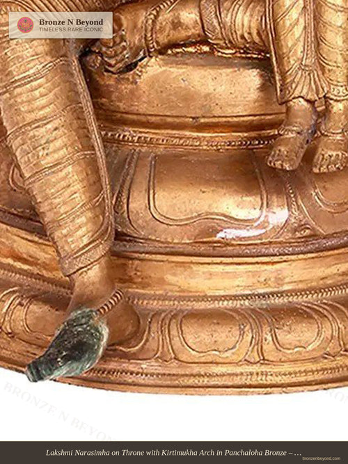 Lakshmi Narasimha on Throne with Kirtimukha Arch in Panchaloha Bronze – Swamimalai, Tamil Nadu