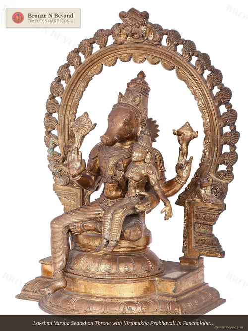 Lakshmi Varaha Seated on Throne with Kirtimukha Prabhavali in Panchaloha Bronze – Swamimalai, Tamil Nadu