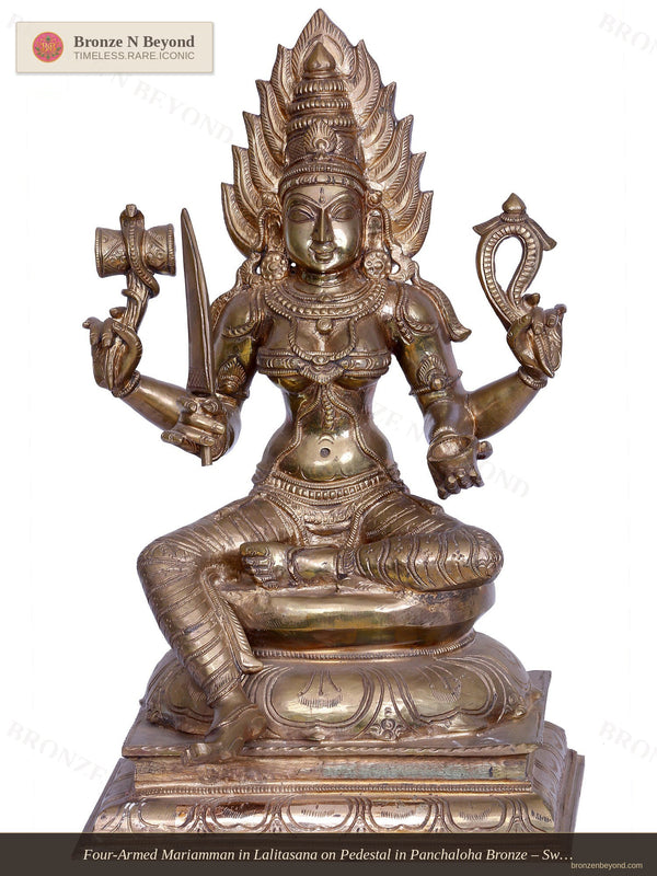 Four-Armed Mariamman in Lalitasana on Pedestal in Panchaloha Bronze