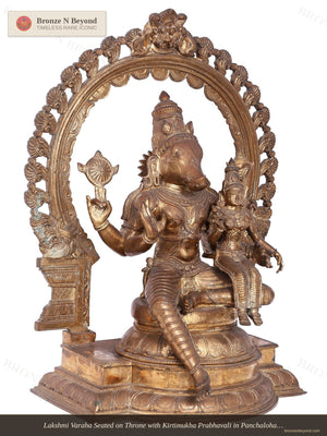 Lakshmi Varaha Seated on Throne with Kirtimukha Prabhavali in Panchaloha Bronze – Swamimalai, Tamil Nadu