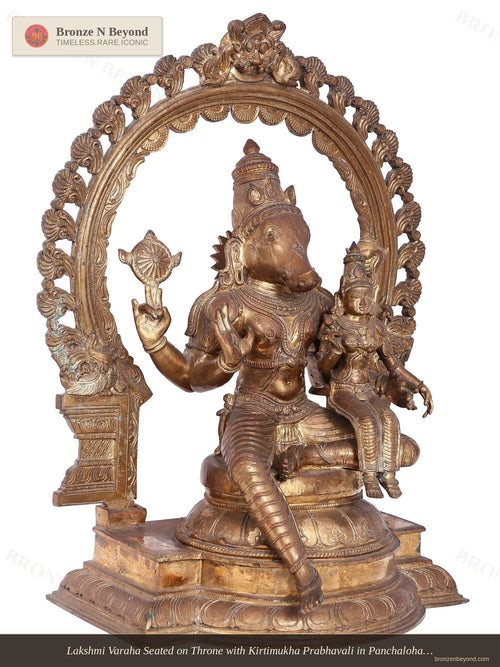 Lakshmi Varaha Seated on Throne with Kirtimukha Prabhavali in Panchaloha Bronze – Swamimalai, Tamil Nadu