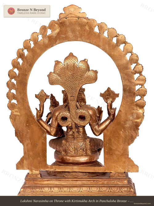 Lakshmi Narasimha on Throne with Kirtimukha Arch in Panchaloha Bronze – Swamimalai, Tamil Nadu