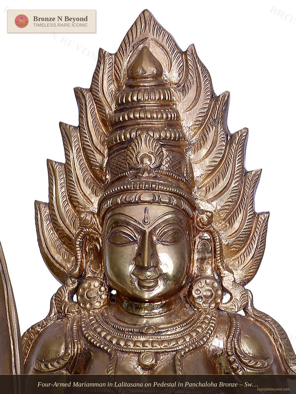 Four-Armed Mariamman in Lalitasana on Pedestal in Panchaloha Bronze – Swamimalai, Tamil Nadu