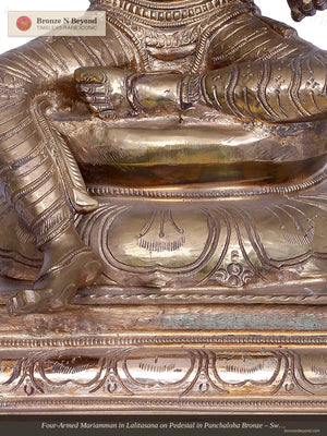 Four-Armed Mariamman in Lalitasana on Pedestal in Panchaloha Bronze – Swamimalai, Tamil Nadu