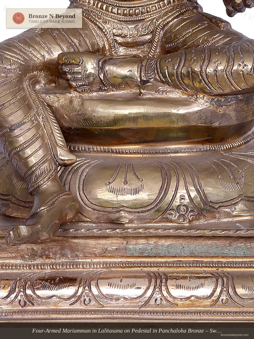Four-Armed Mariamman in Lalitasana on Pedestal in Panchaloha Bronze – Swamimalai, Tamil Nadu