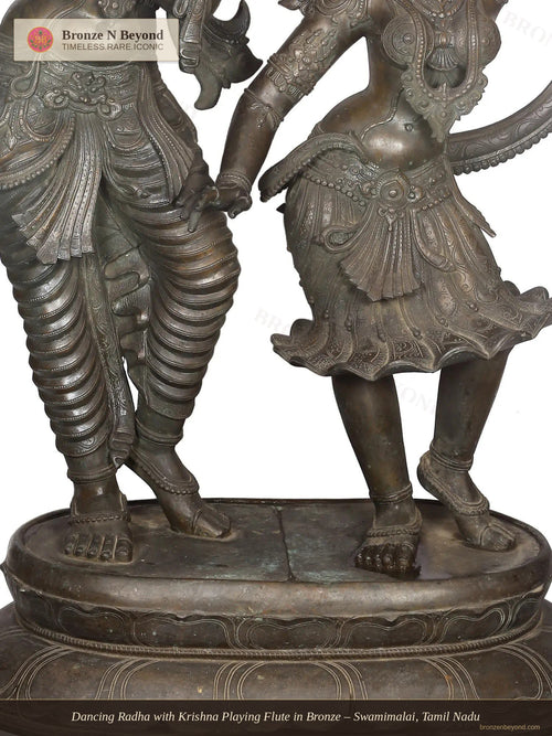 Dancing Radha with Krishna Playing Flute in Bronze – Swamimalai, Tamil Nadu