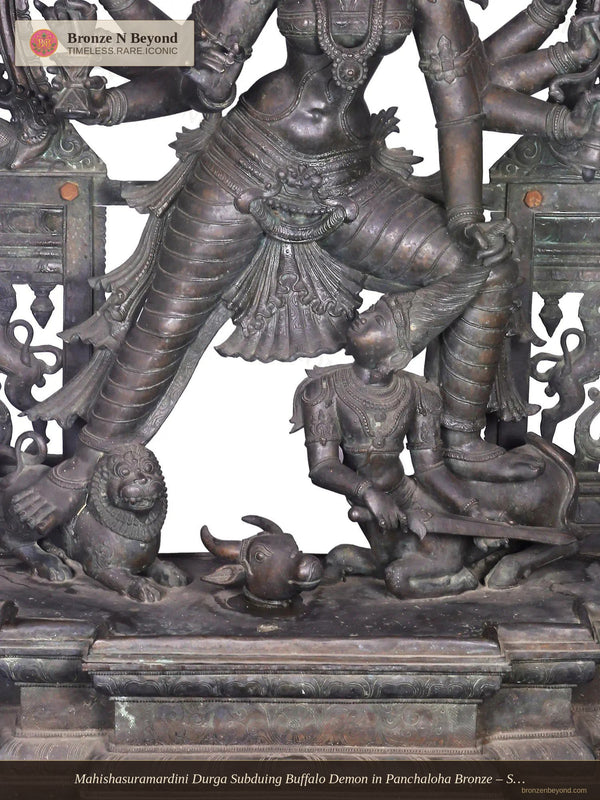 Mahishasuramardini Durga Subduing Buffalo Demon in Panchaloha Bronze – Swamimalai, Tamil Nadu