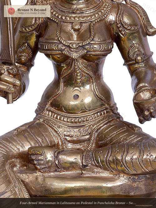 Four-Armed Mariamman in Lalitasana on Pedestal in Panchaloha Bronze – Swamimalai, Tamil Nadu