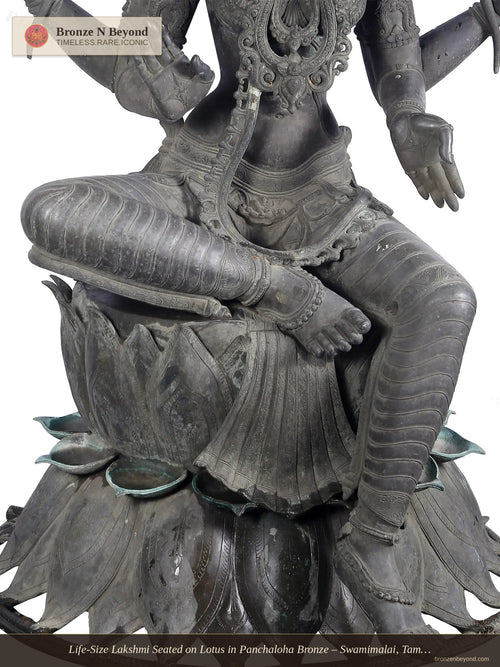Life-Size Lakshmi Seated on Lotus in Panchaloha Bronze – Swamimalai, Tamil Nadu