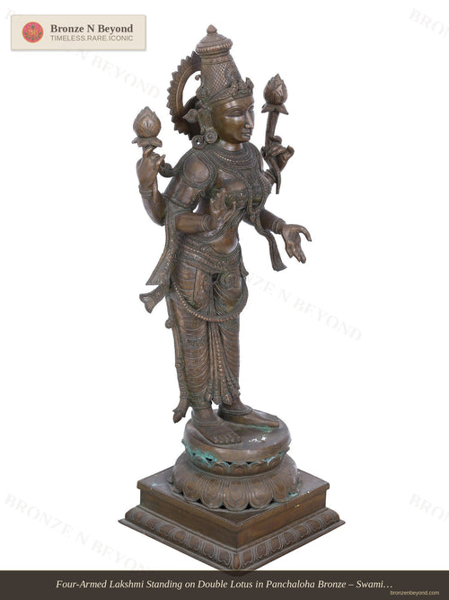 Four-Armed Lakshmi Standing on Double Lotus in Panchaloha Bronze – Swamimalai, Tamil Nadu