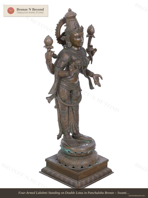 Four-Armed Lakshmi Standing on Double Lotus in Panchaloha Bronze – Swamimalai, Tamil Nadu